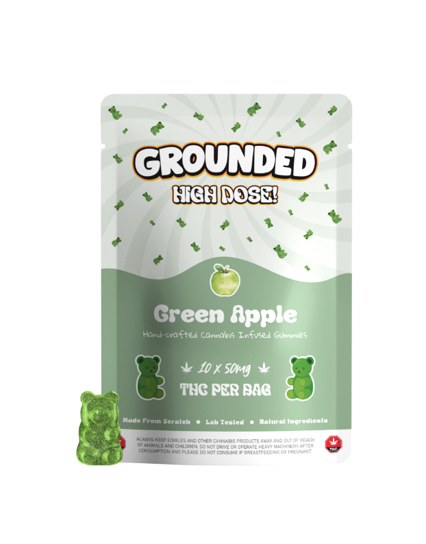 Grounded High Dose Bears – Green Apple 500mg Gummies