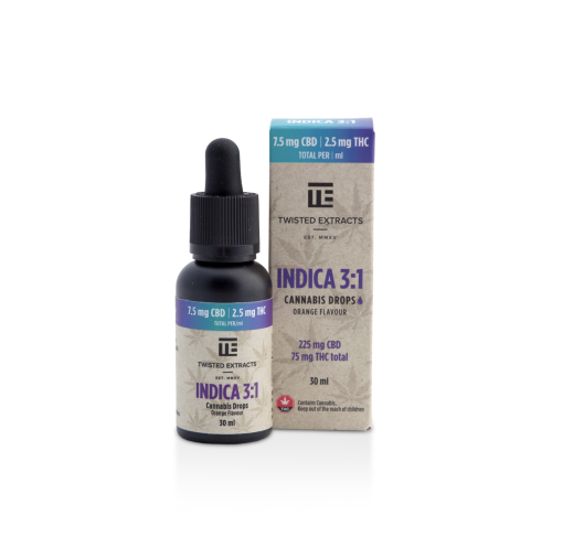 Twisted Extracts Oil Drops – Indica 3:1 Orange Flavoured (225mg CBD + 75mg THC – 30ml)