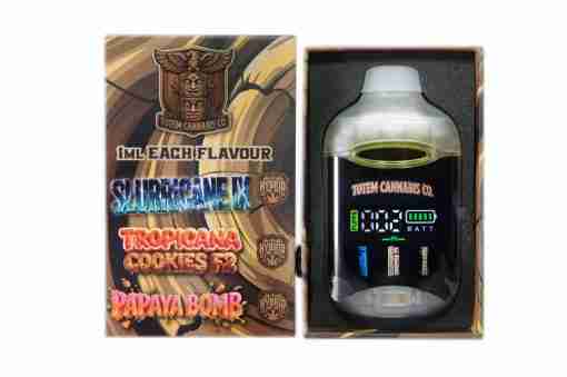 Totem Cannabis Co. Tri Chamber Vape – Slurricane IX (Hybrid) x Tropicana Cookies F2 (Sativa Dominant Hybrid) + Papaya Bomb (Hybrid) (3 x 1 Gram)